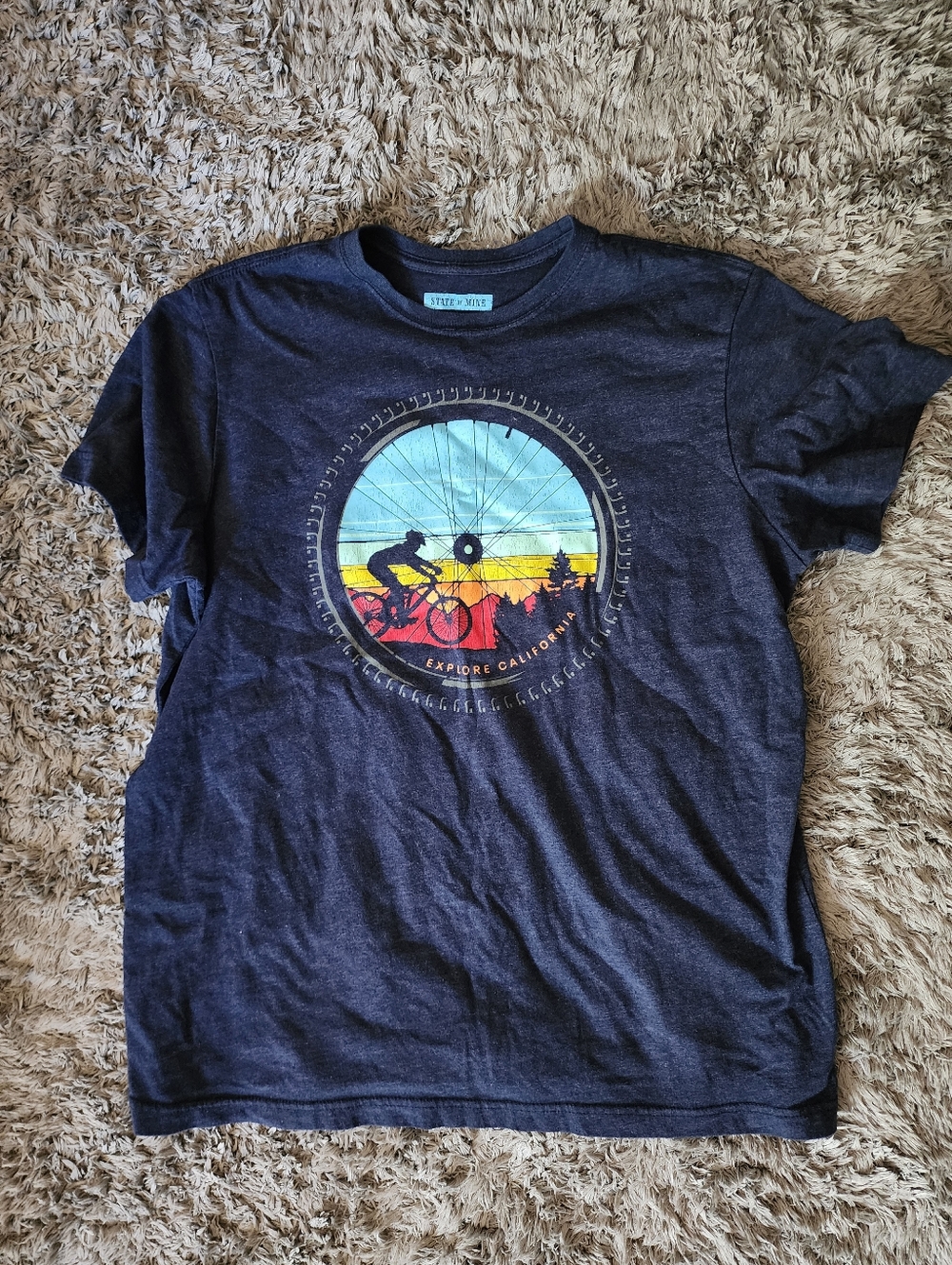 State of Mind Black Tee with Light Blue Print